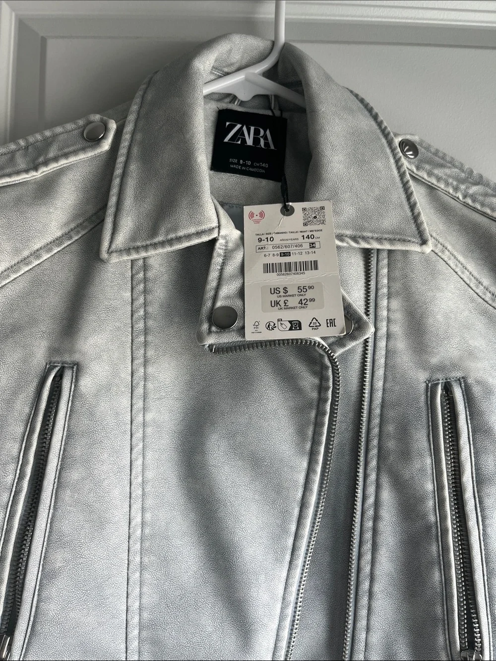 Zara Metallic Silver Cropped Moto Jacket
